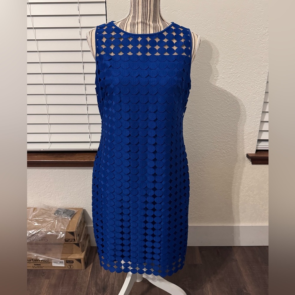 Lauren Ralph Lauren Royal Blue Sheath Polka Dot Dress
